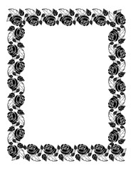 Vintage floral frame with roses silhouette. Vector clip art.