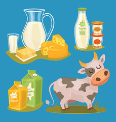 Zuivelproducten geïsoleerd, bitmap illustratie. Melkproduct iconen collectie. Gezond eten. Biologisch voedsel. Boeren product.