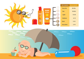 sun protection/The old man lying sun. Vector illustration