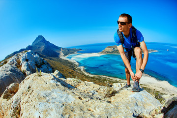 man running on the rock