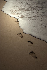 Footprints on beach sand