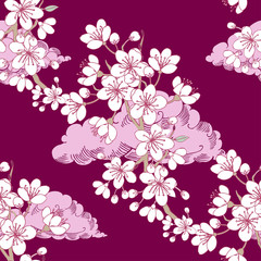 Seamless pattern  with sakura and clouds