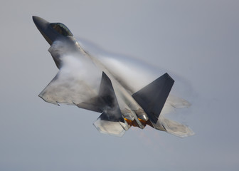 F-22 Raptor in a high-G maneuver 