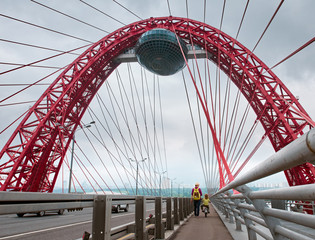 cable stayed bridge with two people