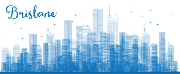 Obraz premium Outline Brisbane skyline with blue building.