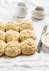 Oatmeal scones on a light background. Healthy food