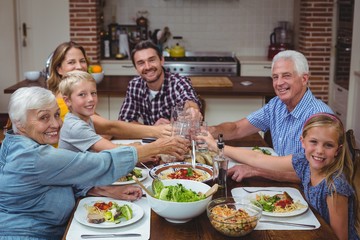 Portrait of smiling multi generation family toasting drink 