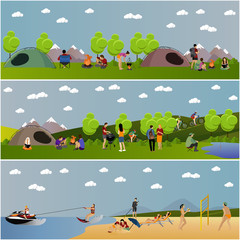 Vector set of summer recreation concept banners in flat style