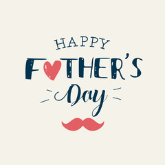 Happy fathers day card with icons heart and mustache. Editable vector design. - 108681121