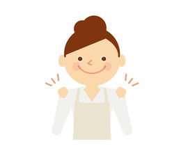 女性　エプロン　頑張る