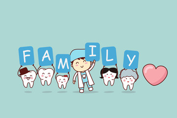 tooth with family holding billboards