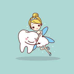 cartoon  tooth with tooth fairy