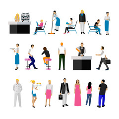 Vector set of restaurant employees and visitors. People icons isolated on white background