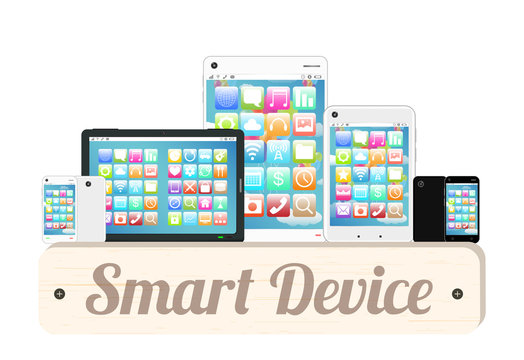 smart device wood board with smart phone and tablet

