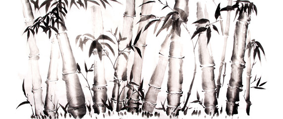 bamboo ink painting hand drawn
