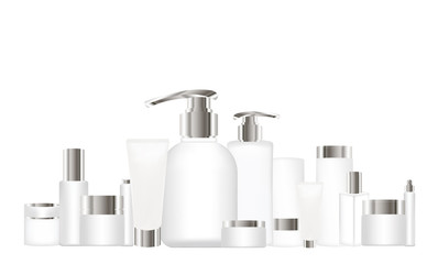 Cosmetic tubes on white background. White and silver colors