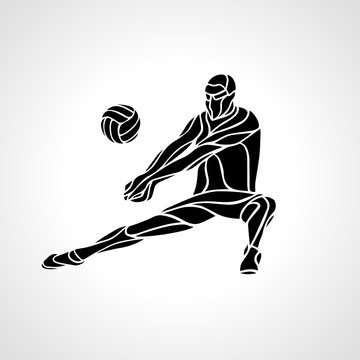 Volleyball player receive ball silhouette