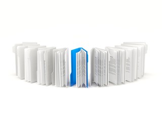 Blue folder in a row isolated on white