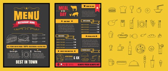 Restaurant Fast Foods menu on chalkboard vector format eps10 - 108686104
