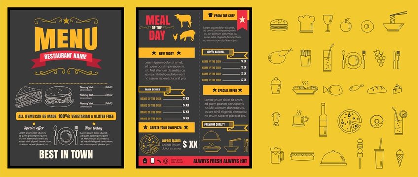 Restaurant Fast Foods menu on chalkboard vector format eps10