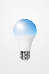 led bulb on green background