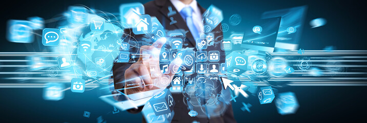 Businessman in his office using digital interface