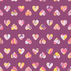 Vector pattern, optical illusion hearts background. Spread paint