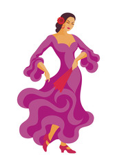 Obraz na płótnie Canvas the dancer in a violet dress dances a flamenco