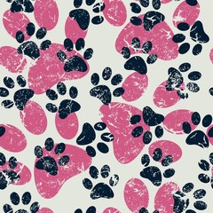 Vector seamless pattern with cat or dog footprints. Cute colorfu