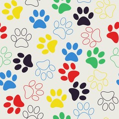 Naklejka na ściany i meble Vector seamless pattern with cat or dog footprints. Cute colorfu