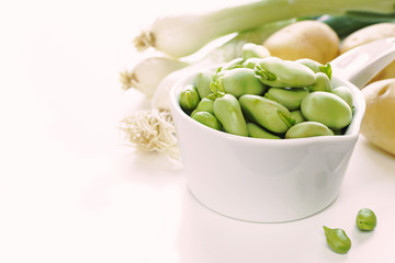  Fava beans with onion,potato on white