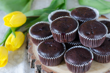 Chocolate muffins with cherries