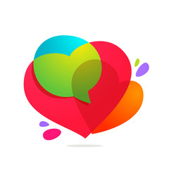 Speech bubble with hearts volume logo.