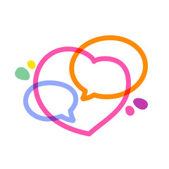 Speech bubble with heart line logo.
