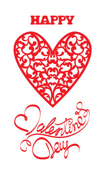 Red ornamental floral heart with calligraphic text Happy Valenti