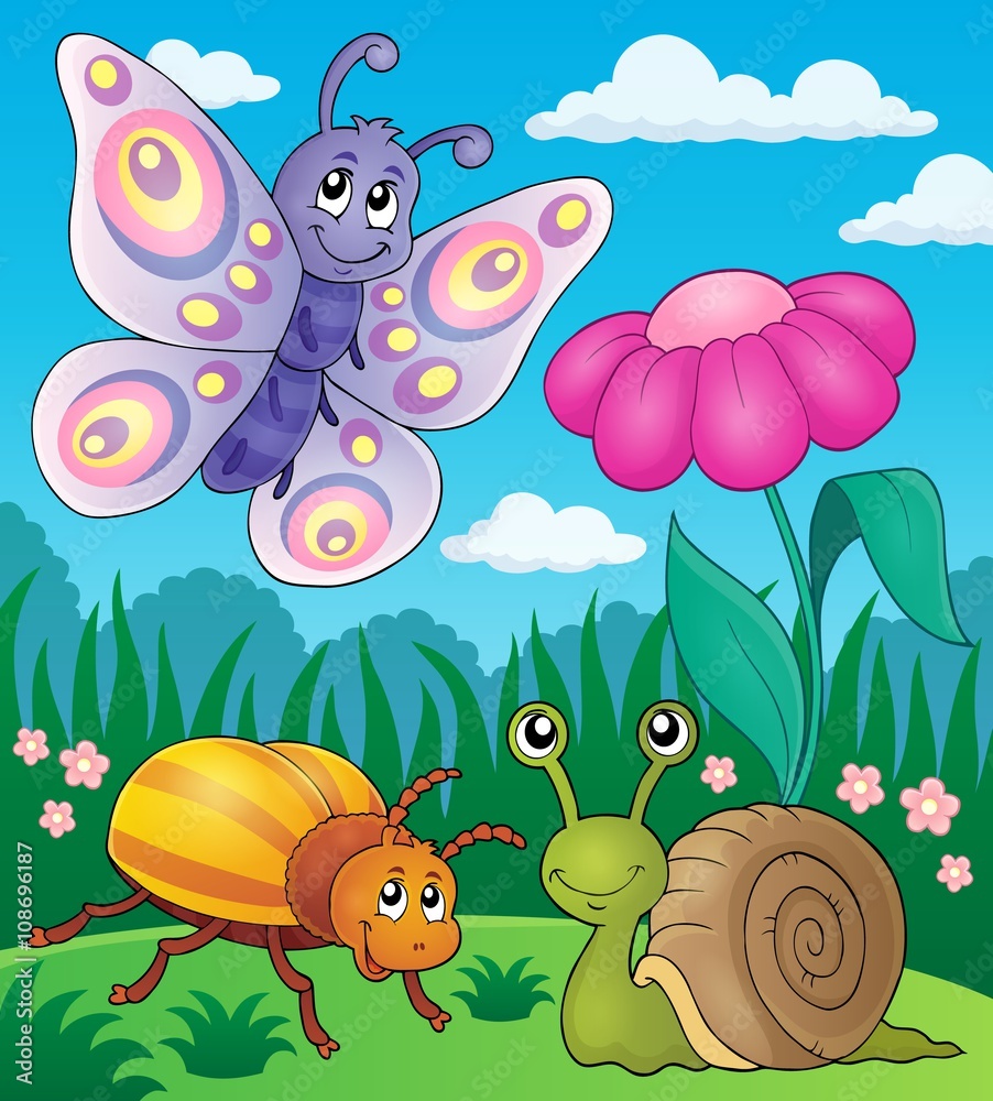 Poster spring animals and insect theme image 2