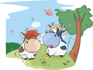 Obraz na płótnie Canvas Illustration of a Two Cute Cows 