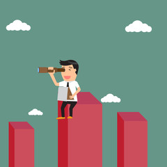 Businessman standing on graph and looking the future, new job, v