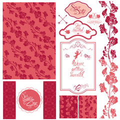 Set of Wedding invitation card with floral elements, frames and
