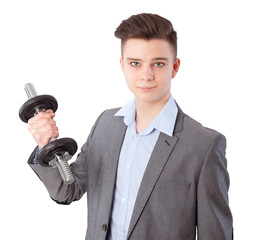 Naklejka premium boy with dumbbell