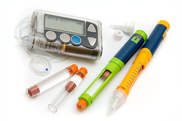 Accessories you need to control diabetes - insulin pump or/and insulin pen © stock56876