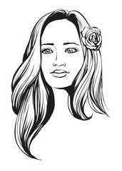 beautiful woman face hand drawn vector illustration sketch