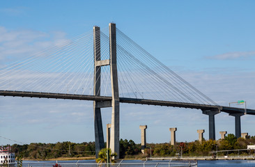 Suspesion Bridge with River Boat