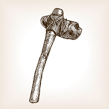 Stone axe sketch style vector illustration