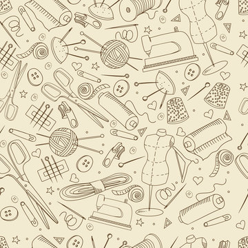 Sewing accessories seamless retro vector