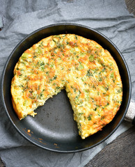 Omelet in frying pan, top view