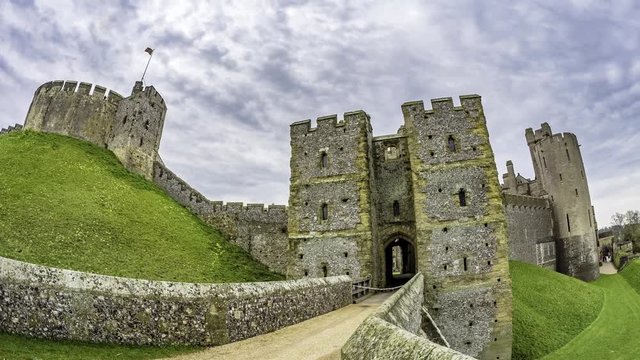 Time lapse fish eye view of Arundel castle, England