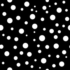 Polka dots seamless pattern. Black and white template. Abstract geometric round texture. Big and small circles. Retro Vintage. Design template wallpaper, wrapping, fabric, textile. Vector Illustration