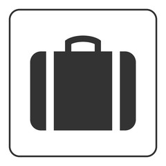 Suitcase icon. Black briefcase silhouette, isolated on white background. Design element. Case sign. Symbol portfolio, luggage and business travel, work. Flat concept trip, tourism. Vector Illustration