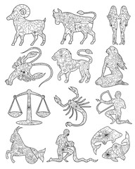 Coloring set zodiac signs
